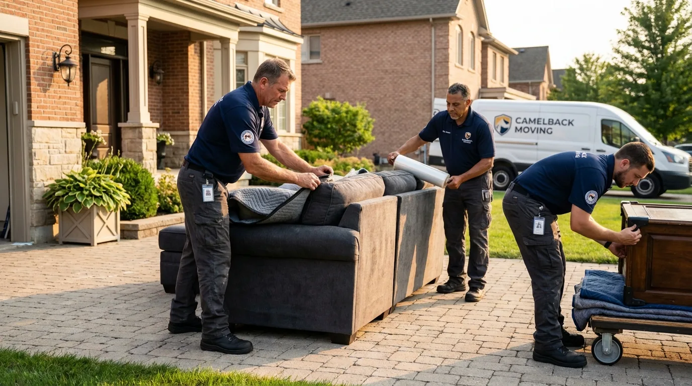 Large estate moving crew wrapping furniture in Manvel, TX